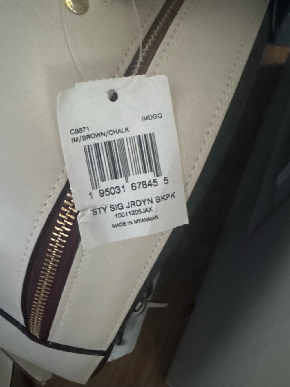 Coach Brown Signature Canvas Backpack with Cream Trim and Burgundy Zip